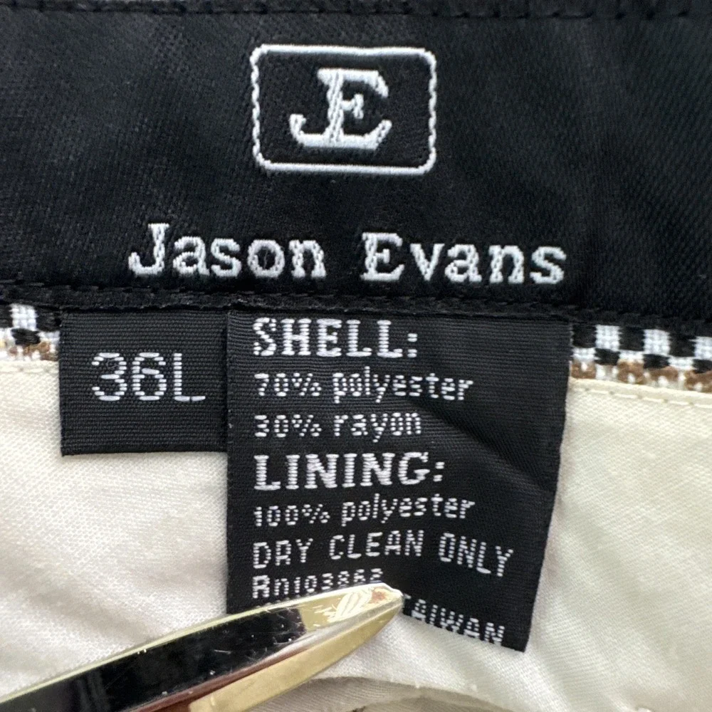Jason Evans Mens 42L Pinstripe Suit 2 Piece Tan Brown 36L‎ Pants 4 Button Blazer